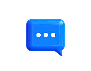 A glossy, blue 3D chat bubble icon with three dots on a stark black background