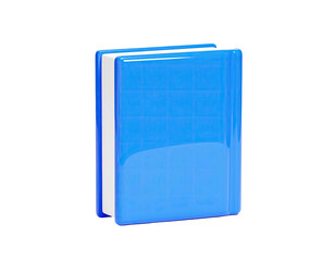 3D rendering of a closed book with a glossy blue cover and white pages