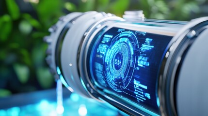 Futuristic Technology Interface on a Metallic Device with Greenery