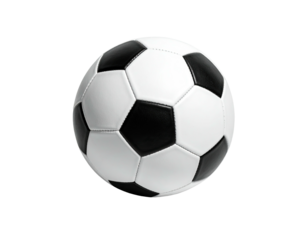Isolated, classic black and white soccer ball, centered against a pure black background