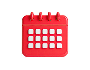 A vibrant, 3D-rendered red calendar with white squares, set against black