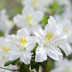 Obraz premium Close-up of two white azaleas in bloom