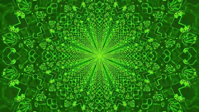 Vibrant green kaleidoscope background radiating energy and intricate symmetry for creative projects