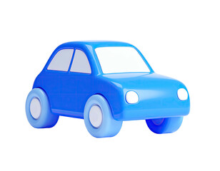A 3D rendered bright blue cartoon car with large white round windows