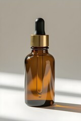 Fototapeta premium Glass dropper bottles on neutral background with soft shadows for modern cosmetic and skincare product concept