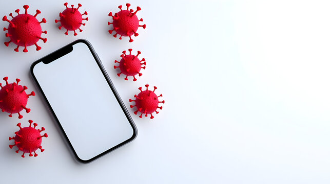 Smartphone with Digital Virus Model on Screen for Health Awareness Background