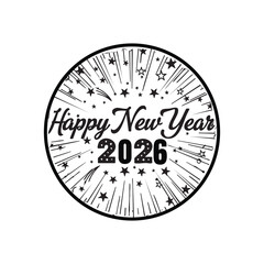 Happy New Year 2026 Badge with Fireworks