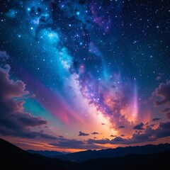 Fototapeta premium Vibrant Milky Way and Aurora Like Glow in the Night Sky Above a Mountain Range