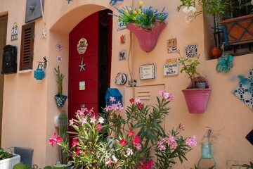Italy, Marche, Grottammare colorful house