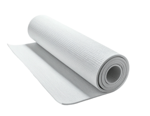 Partially unrolled white yoga mat, textured surface, on a transparent background
