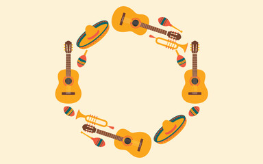 Mexican Fiesta Instruments and Sombrero Circle Frame