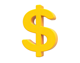 A golden, 3D dollar sign floats against a black, isolated backdrop