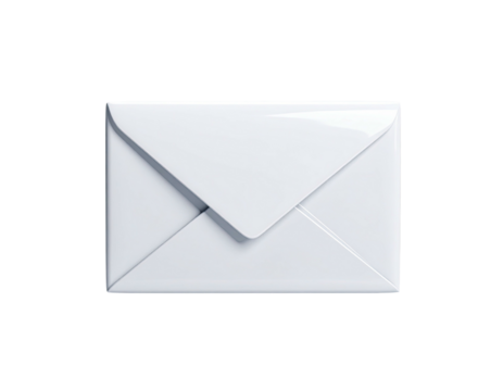 A bright white, glossy, 3D-rendered envelope isolated on a black background