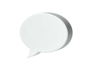A 3D rendered white speech bubble with a shadow on a transparent background