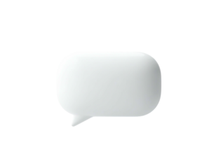 A glossy white chat bubble floats against a stark black background