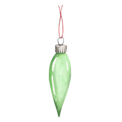 A glass Christmas tree ornament painted with watercolors