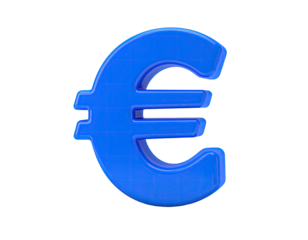 A vibrant, blue, 3D-rendered currency symbol against a black background