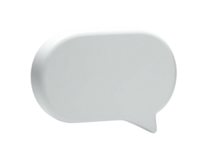 A 3D, white, rounded speech bubble floating on a black background