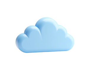 A glossy, light blue, 3D cloud icon floating against a stark, black background