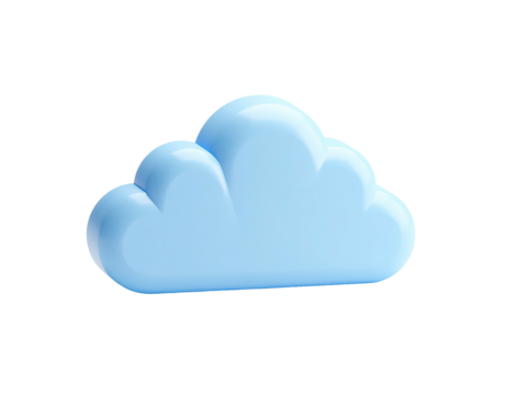 A glossy, light blue, 3D cloud icon floating against a stark, black background