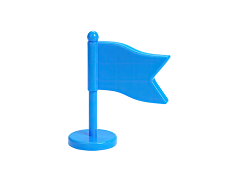 Rendered image of a blue plastic flag on a stand against a black background