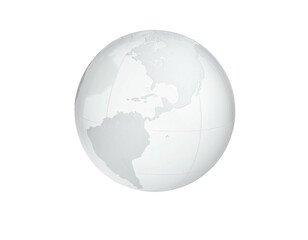 A digitally rendered, light-grey globe isolated against a stark, black background