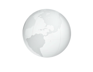 A digitally rendered, light-grey globe isolated against a stark, black background