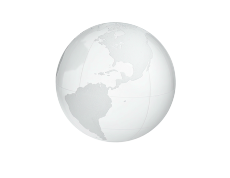 A digitally rendered, light-grey globe isolated against a stark, black background