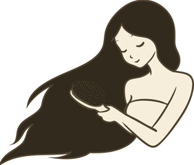 a silhouette of a woman brushing her long hair