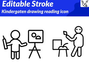 Kindergarten drawing and reading icon. Designed with bright, soft colors and rounded shapes to feel warm. friendly, and educational — ideal for preschool, childcare early education activity concepts.