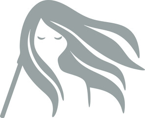 a stylized silhouette of a girl with long hair