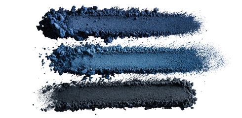 Three shades of crushed, textured blue eyeshadow on black background