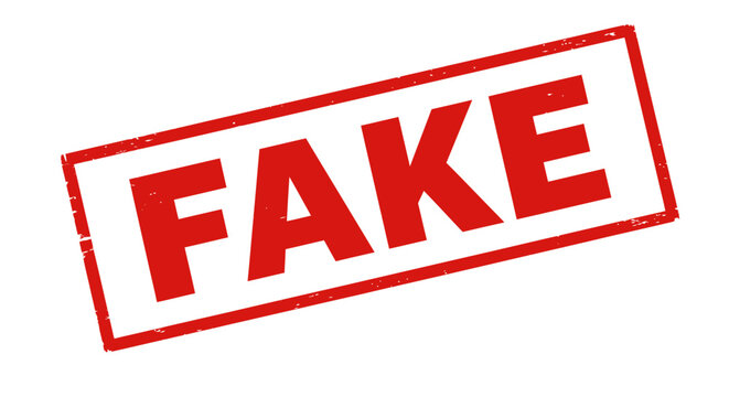 Red stamp declaring 'fake' symbolizing deception fraud misinformation and untruthful content for design projects isolated on white background