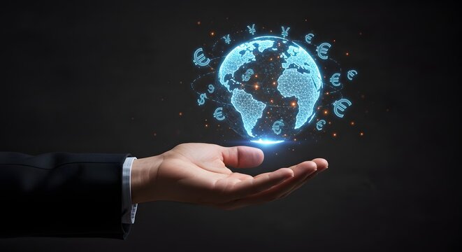 Global Finance and Investment Concept with Digital Earth and Currency Symbols