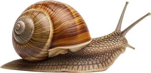 Garden Snail with Textured Body and Striped Shell Moving Slowly
