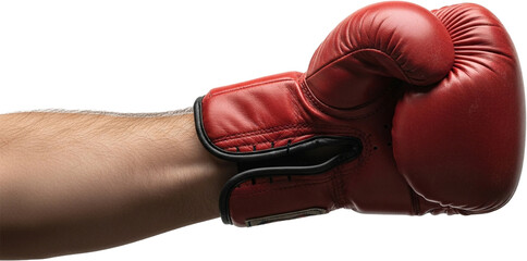 Athletes Arm Wearing a Red Leather Boxing Glove, Ready for Training