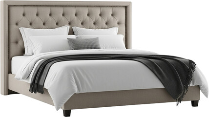 Elegant Upholstered Bed with Tufted Headboard and White Bedding