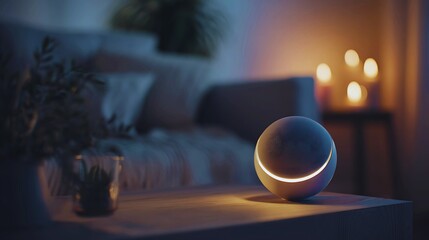 Cozy evening ambiance with a futuristic lamp and soft ambient lighting indoors