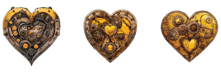Steampunk mechanical heart gear and clock set – vector illustration