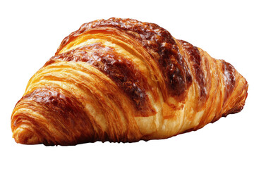 Golden Croissant on Transparent Background with Intricate Layers and Glistening Surface Warm Tones of Brown and Beige Perfect for Bakery or Food Related Designs