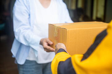 Express Delivery: A close-up shot of a parcel exchange, symbolizing swift and reliable service...