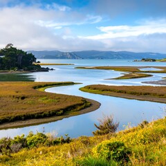 Scenic estuary with winding waterways