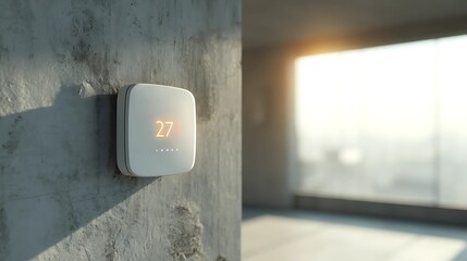 Smart home device mounted on wall near window with soft natural light streaming in