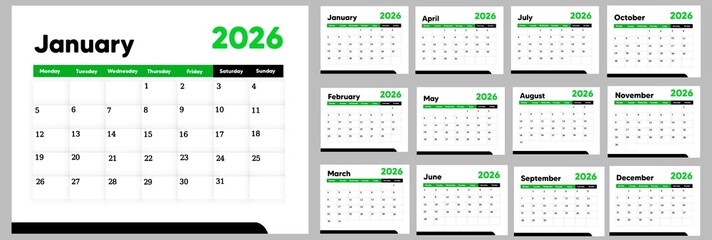 2026 Monthly Calendar Template, Simple Planner for Print, 2026 calendar 