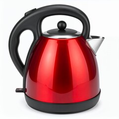 Crimson metallic kettle with ergonomic handle on a clean white backdrop