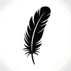 Obraz premium Simple black silhouette of a single feather on white background
