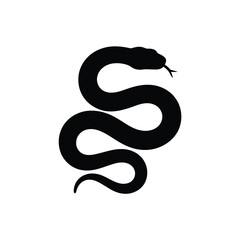 Silhouette of a coiled black snake on a white background