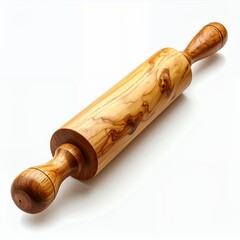 Wooden rolling pin with swirling grain pattern against a clean white backdrop