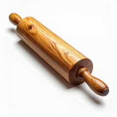 Rustic wooden rolling pin showcasing natural grain, isolated on a white backdrop