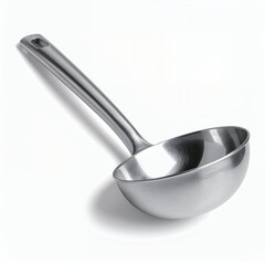 Isolated stainless steel ladle showcasing its sleek design against a white backdrop